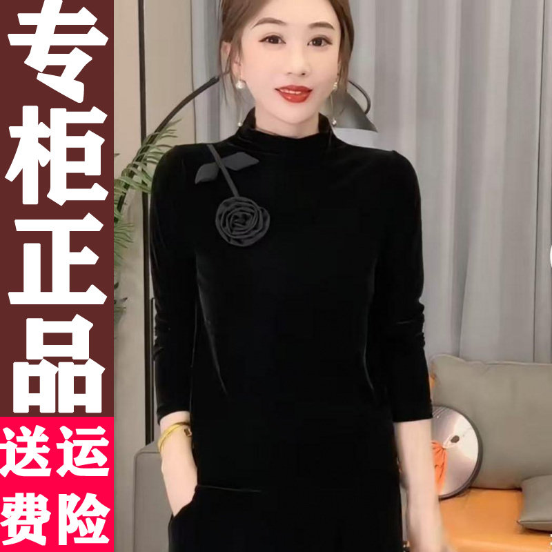 2025秋季百洋气花朵丝绒上衣