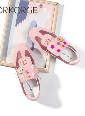 2025新款原创全手工小木扣AB鸳鸯德迅粉色小皮鞋真皮舒适平底鞋女