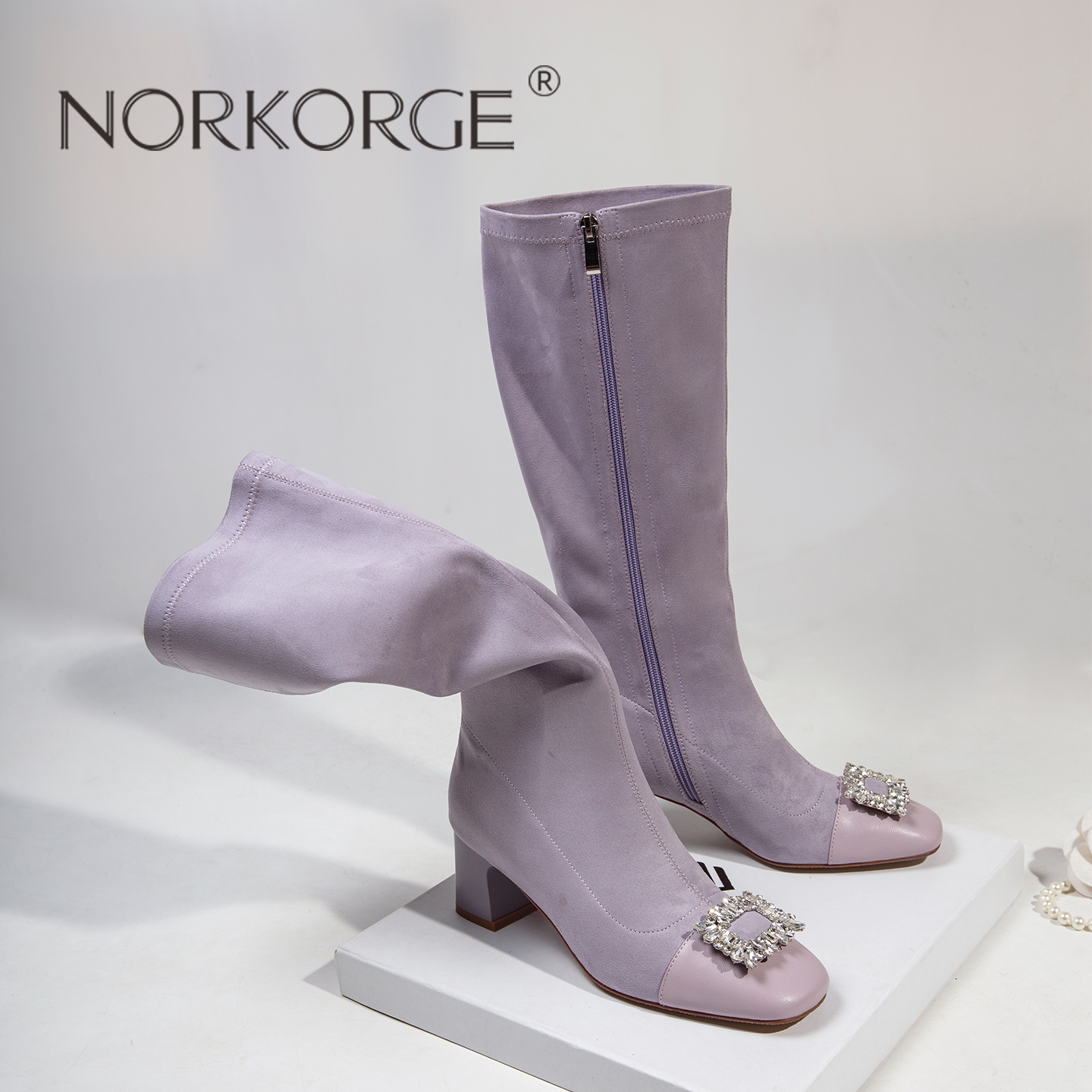 2025新款小香风紫色长筒靴