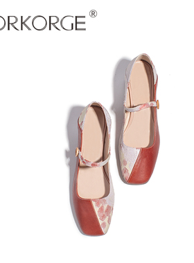 原创2026春新国风气质红色玛丽珍高跟单鞋女真皮方头粗跟旗袍婚鞋