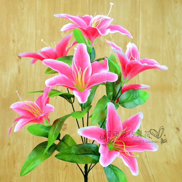 花雨岸厂家包邮仿真绢花假人造百合7头婚庆拱门百合花居家装饰花
