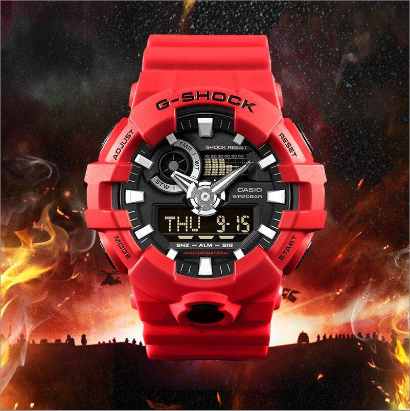 casio卡西欧手表男g-shock防水红色运动gshock男表ga-700电子表