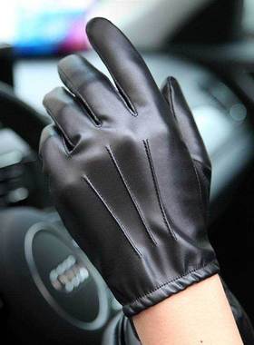 秋冬季皮手套男士薄款触屏开车驾驶骑行摩托车手套pu皮加绒修手款
