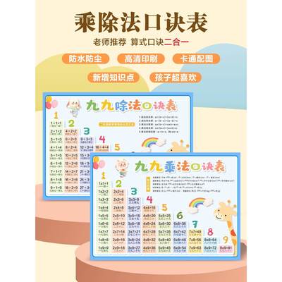 小学生九九乘法口诀表挂图背诵神器99乘法表数学乘除法教具挂墙贴