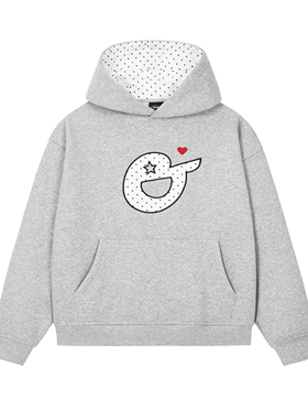 PFR AND撞色波点e星贴布刺绣帽衫 韩系情侣休闲宽松加绒连帽卫衣