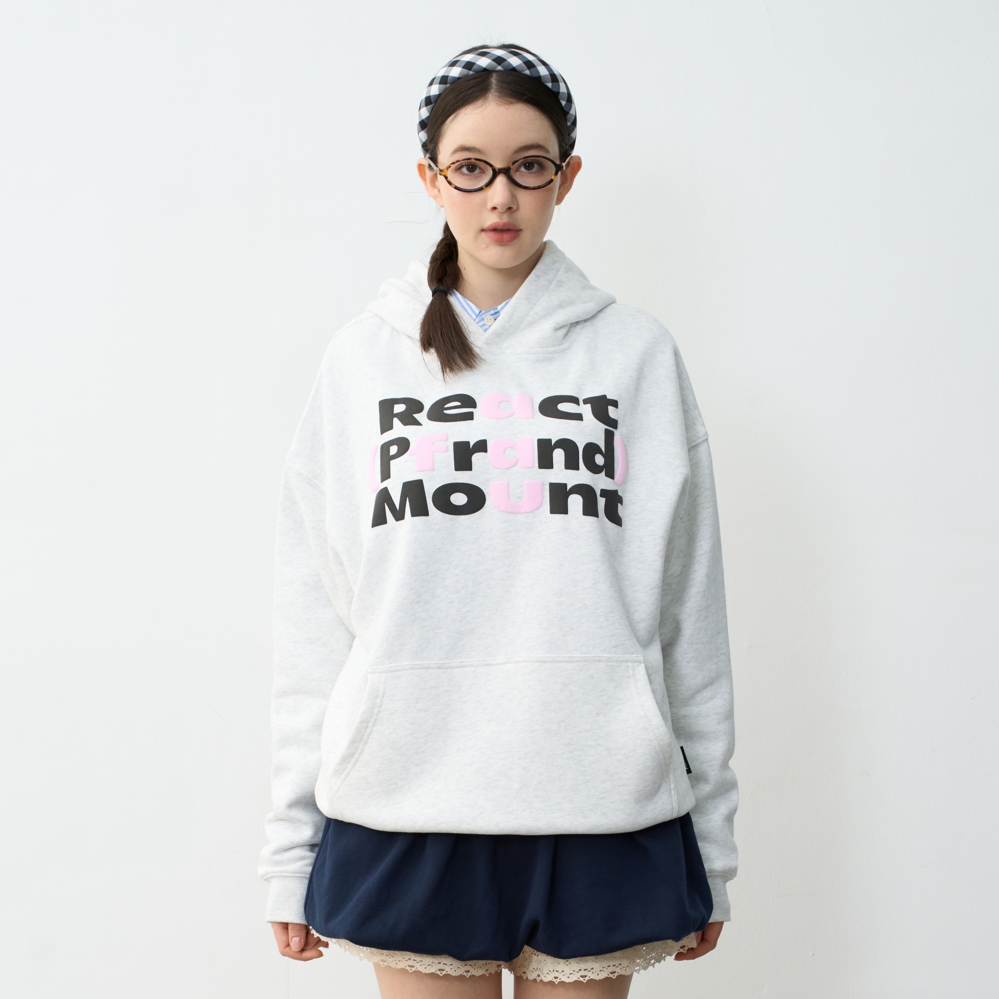 PFR AND秋冬新款发泡字母印花连帽卫衣 浅灰色百搭宽松情侣连帽衫