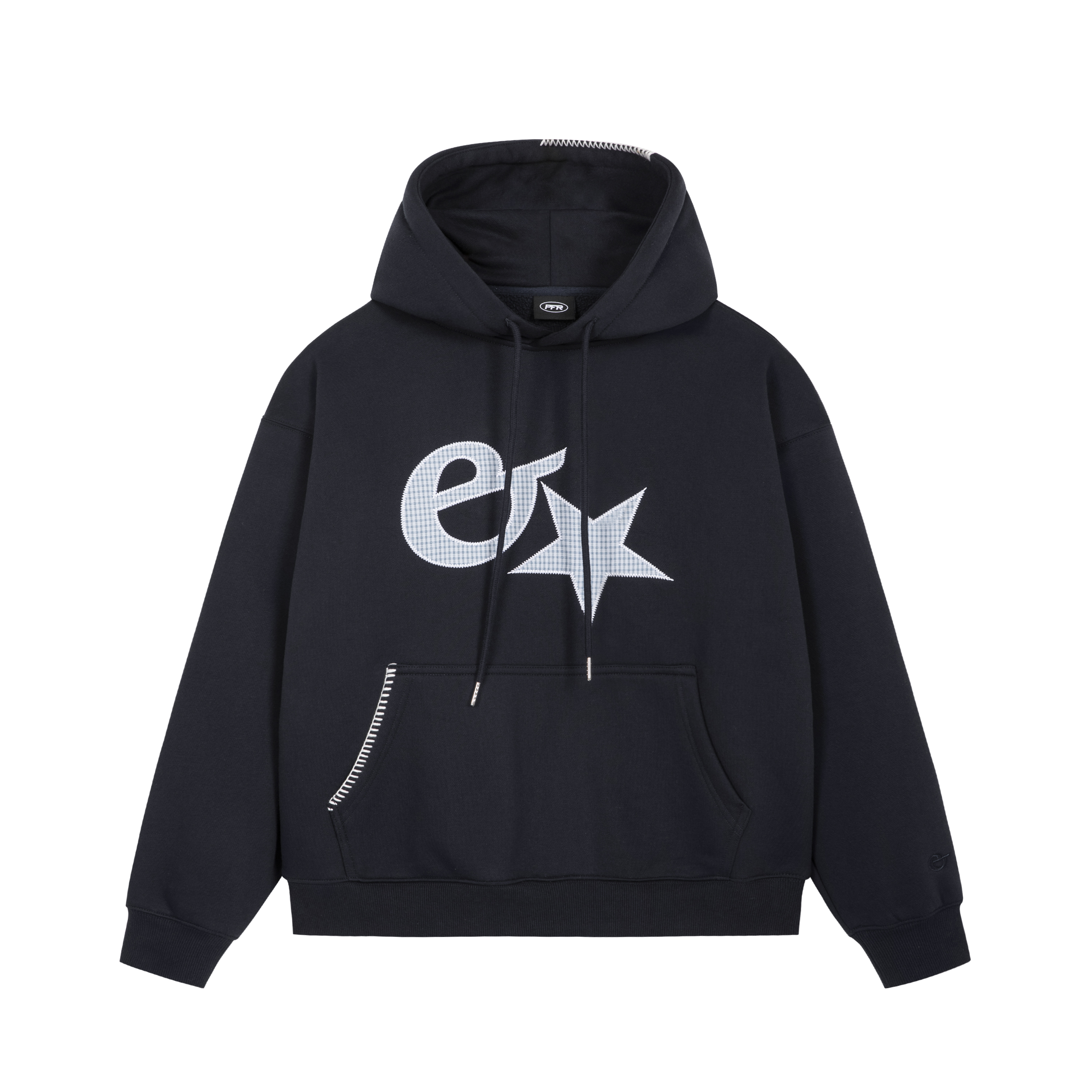 PFR AND小格子e星贴布刺绣连帽卫衣  男女情侣休闲宽松加绒帽衫潮