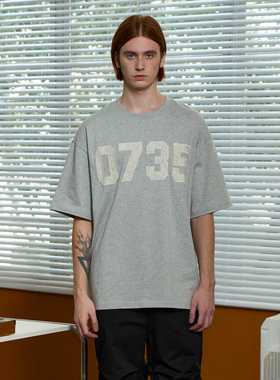 PFR AND夏0735蕾丝贴布刺绣短袖T恤 潮牌落肩灰色圆领宽松情侣Tee