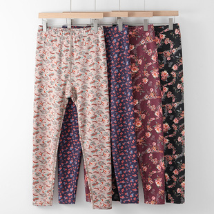 女秋裤妈妈高腰大码保暖裤弹力修身打底裤子印花加厚绒裤衬裤秋冬