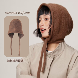 软糯浣熊绒秋冬新款巴拉克拉法帽子护耳萝莉帽日系羊毛保暖毛线帽