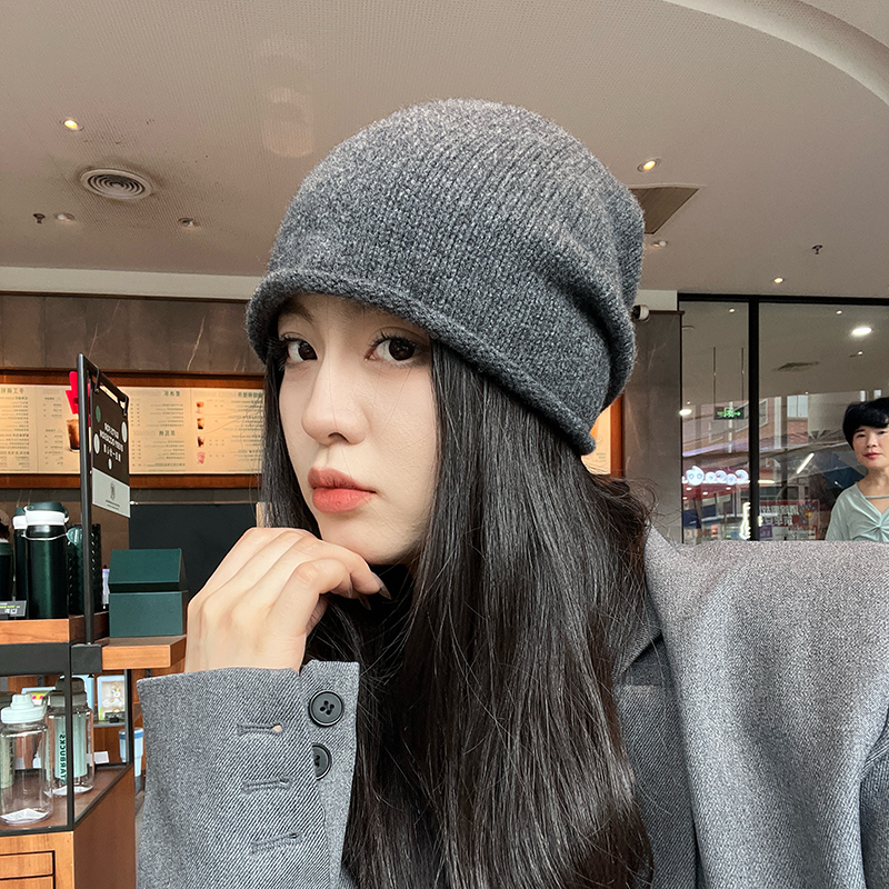 堆堆帽100纯羊毛针织毛线帽大头