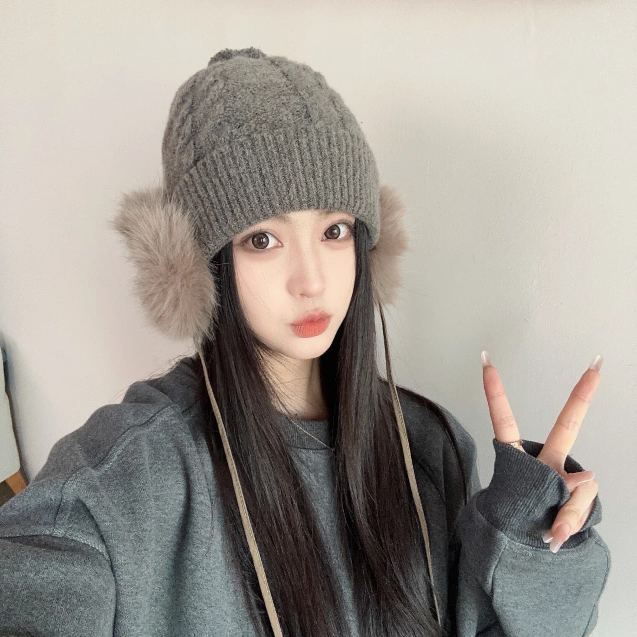 韩国代购东大门冬季新款韩系八字麻花毛球针织帽女系带加厚毛线帽