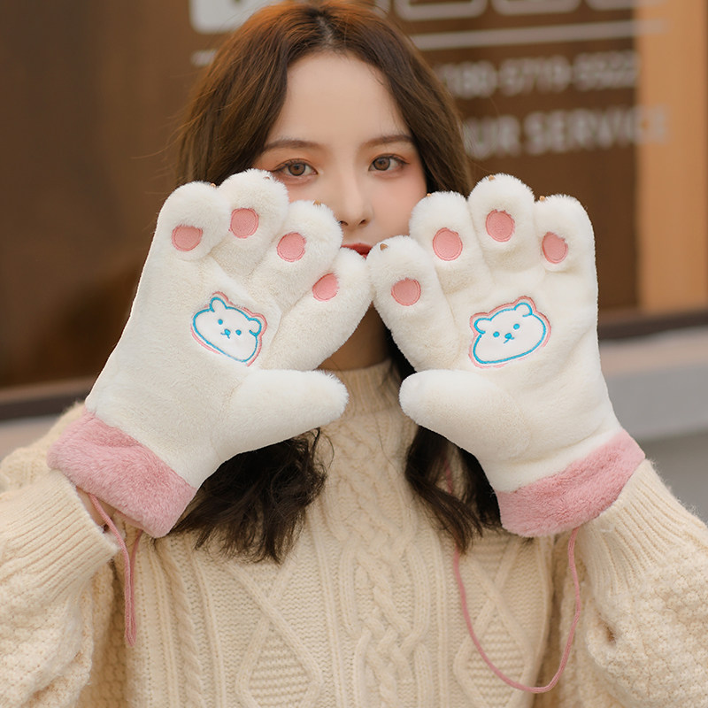 熊掌猫爪熊爪卡通手套女冬天可爱学生棉保暖防寒加厚加绒儿童骑车