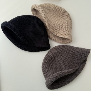 韩代chic大头围bi入复古粗针织羊毛卷边盆帽女秋冬ins显脸小桶帽