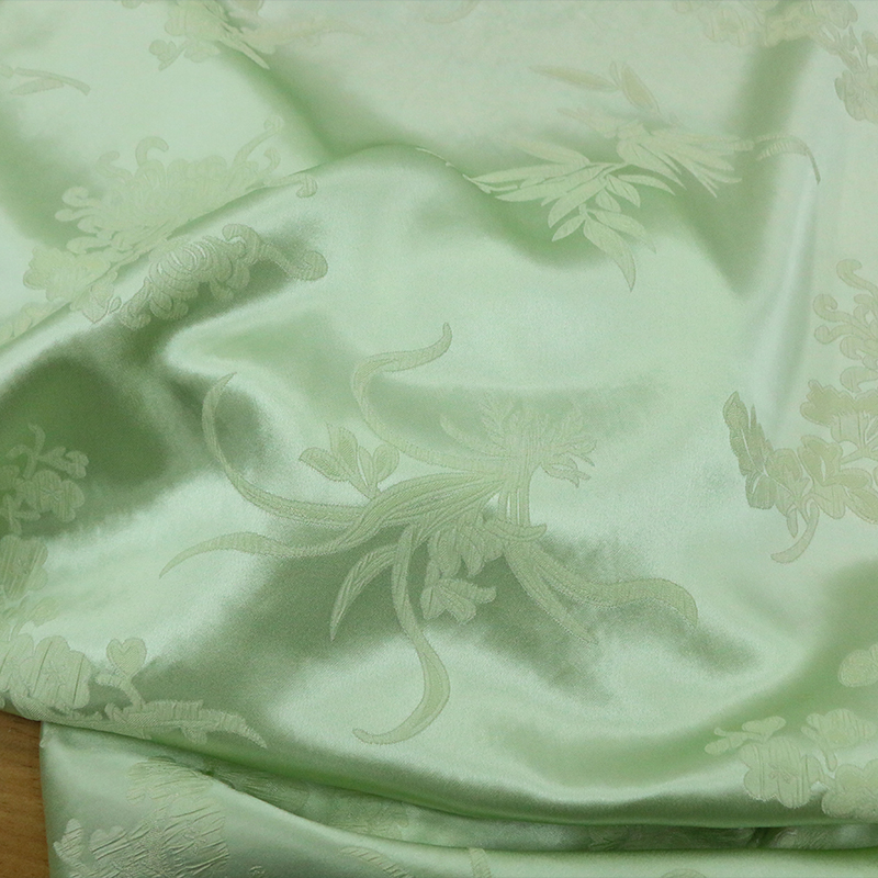 【水绿色】新中式国潮真丝浮雕提花缎面料宽幅光泽感设计师布料