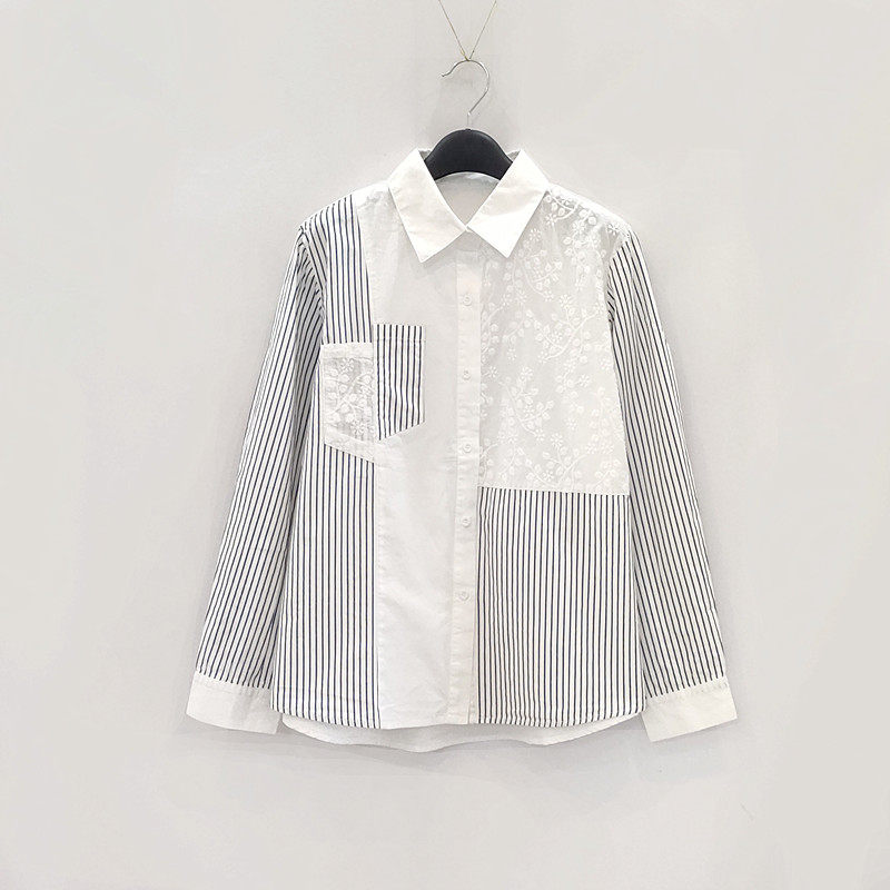 春装衬衫女款2026年新款女装高级感轻奢减龄洋气纯棉拼色长袖上衣