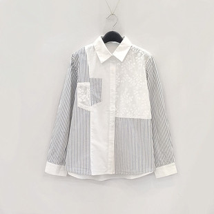 春装衬衫女款2026年新款女装高级感轻奢减龄洋气纯棉拼色长袖上衣