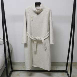 气质高级感立领长款驼色羊毛呢大衣女秋冬新款双面羊绒系腰带外套