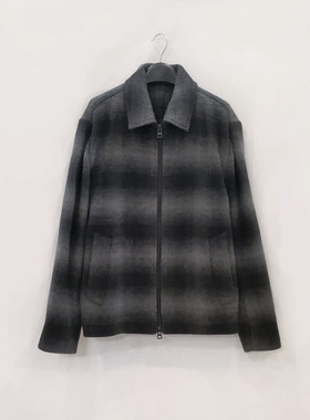 欧美外贸款 V....e秋冬男士羊毛黑灰色格纹夹克宽松双面毛呢外套