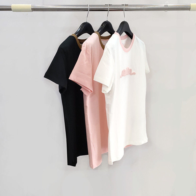 欧美外贸款~夏季纯棉修身显瘦短袖T恤衫撞色字母白色圆领上衣女