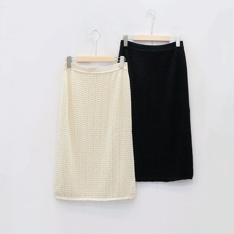 欧洲站出口单棉混纺中长款针织半身裙钩花镂空修身显瘦包臀铅笔裙