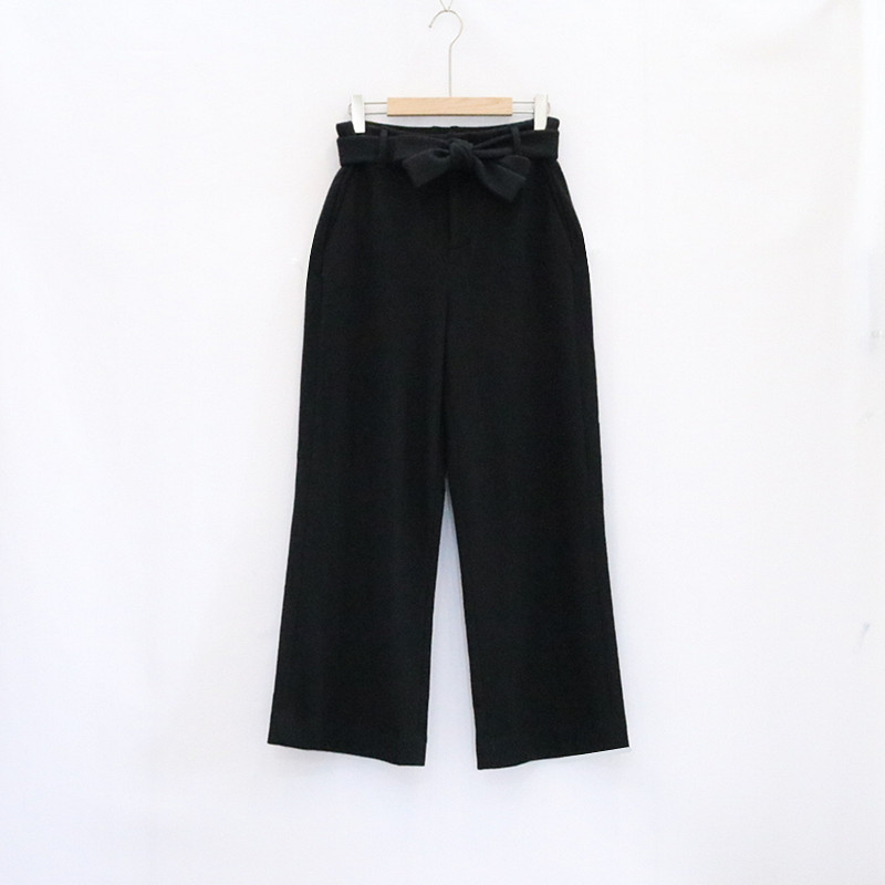 系腰带休闲长裤羊毛呢直筒