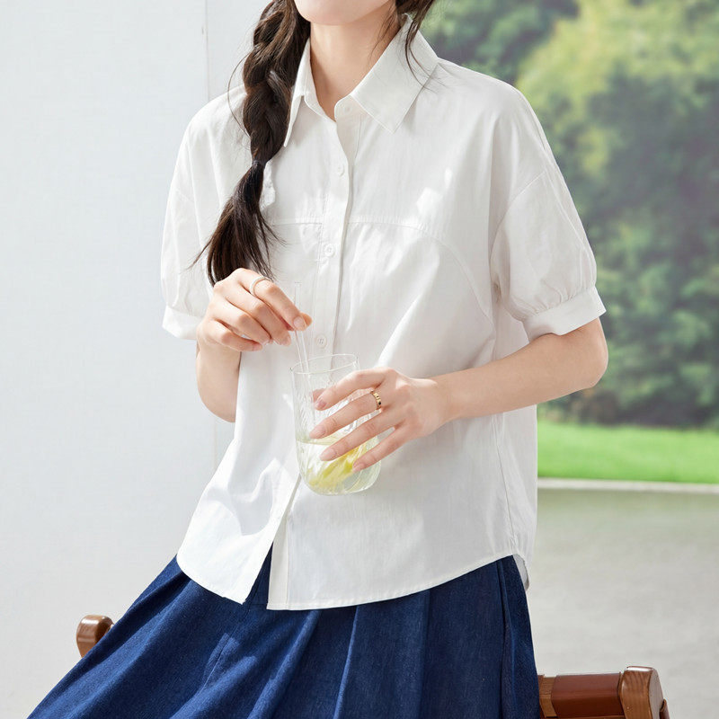 POLO领短袖衬衫女夏季新款通勤知性风气质职业衬衣高级感上衣外套