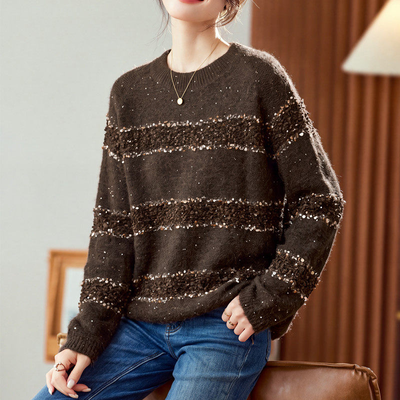 慵懒风撞色条纹针织衫减龄毛衣