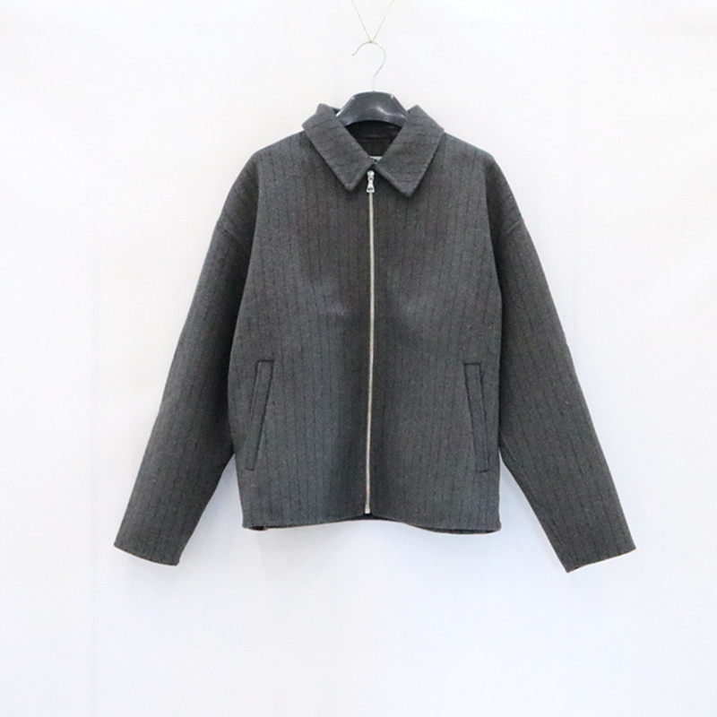 出口欧货秋冬季全羊毛条纹短款毛呢大衣双面呢外套男休闲翻领夹克