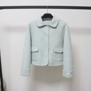 2025新款娃娃领羊毛呢外套女短款减龄小香风双面羊绒大衣韩版洋气