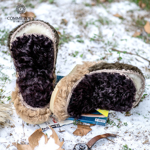 原创卷毛可爱冬季 爱斯基摩24CM羊皮毛一体保暖中筒靴雪地靴女