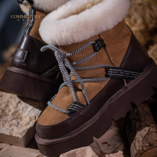 强推 滑雪休闲雪地靴女 重工防水厚底5cm防滑酷飒登山皮毛一体时尚