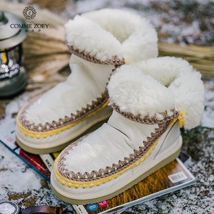 爱斯基摩24CM防水防滑白色羊皮毛一体雪地靴女告别昨日 东方即白