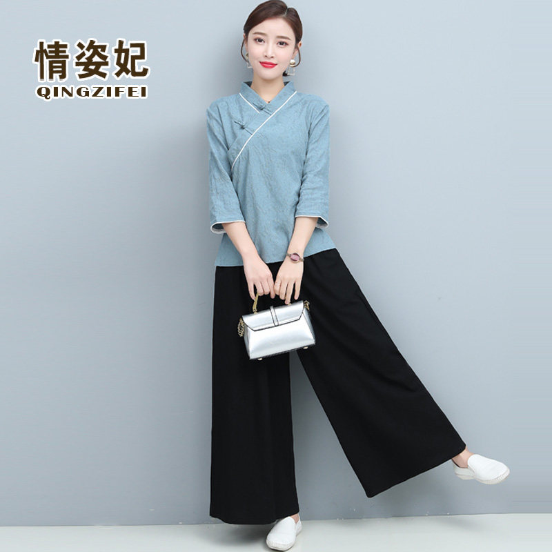 中医馆茶楼采耳技师女工作服养生馆理疗师中式服装中国风唐装套装