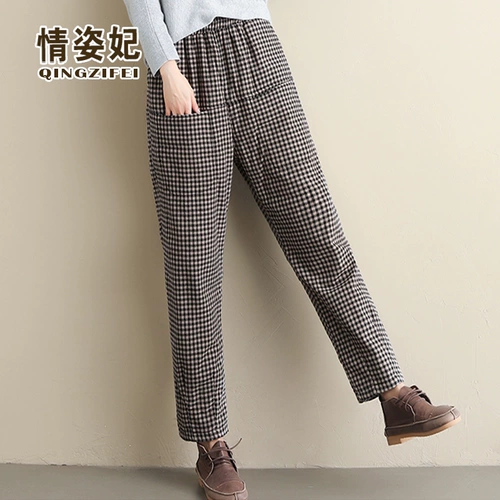 Удерживающие тепло этнические ретро зимние штаны, увеличенная толщина, из хлопка и льна, свободный крой, этнический стиль