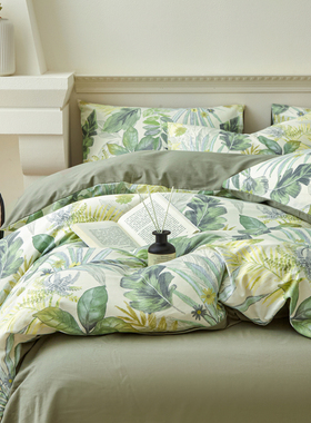 美式田园风绿色加厚磨毛全棉床上四件套纯棉花卉被套床笠床单款