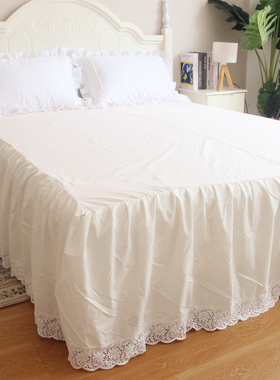 出口纯棉水洗棉米白色蕾丝花边单件全棉床罩床裙韩版公主风百搭款