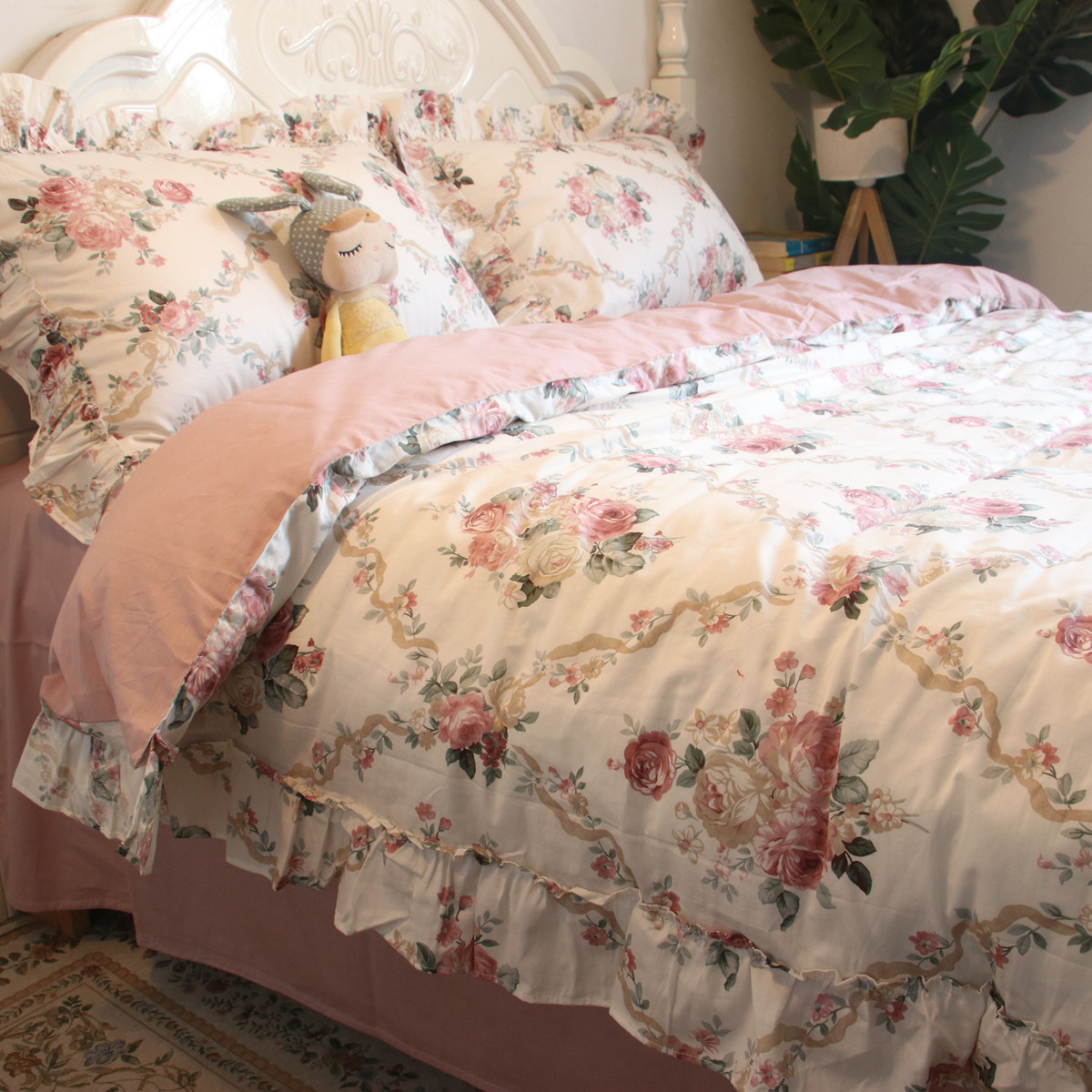 韩版田园风小碎花全棉四件套纯棉花边被套床单床笠床裙款床上用品