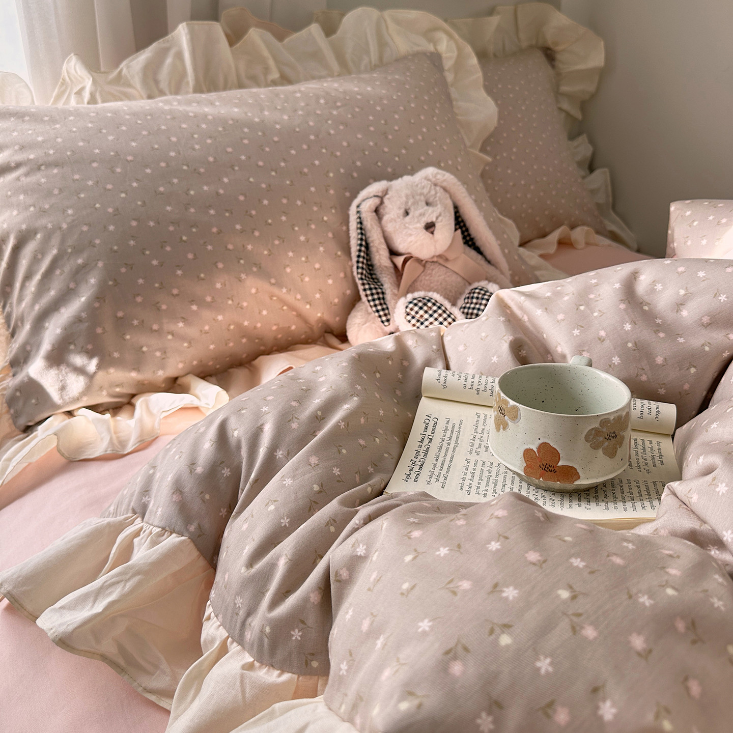 全棉韩版花边甜美风碎花四件套纯棉荷叶边床品少女心卧室床单被套