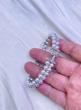冷白5mm施家珠双排满锆石手链马蹄扣