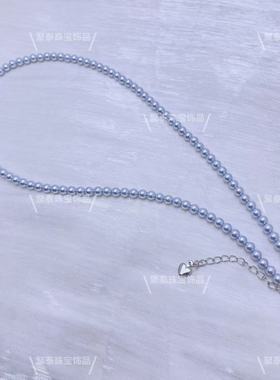 4mm天空蓝施家小米珠项链锁骨链