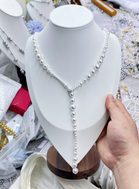 3/4/6/8/10mm冷光白施家珠中长款Y字链