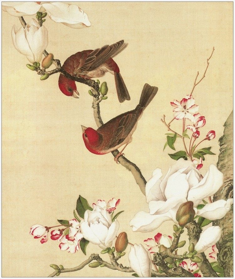 桃花古画水彩挂画简约艺朮新品国画仿郎世宁世界名画花鸟装饰画芯
