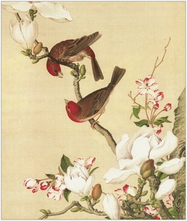 桃花古画水彩挂画简约艺朮新品国画仿郎世宁世界名画花鸟装饰画芯