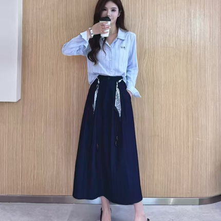 爆款女装2025秋季韩版宽松显瘦衬衫女休闲百搭半身裙两件套装
