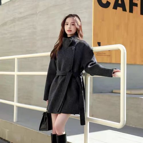 爆款女装高端立领双面羊绒大衣女2025秋冬新款小个子短款灰色外套