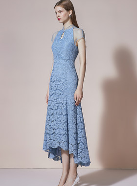 新品蕾丝旗袍领鱼尾连衣裙裁剪纸板牛皮纸1:1服装图纸纸样LYQ530
