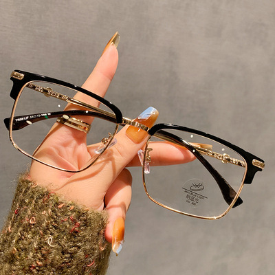 黑金大脸纯钛半框眼镜男款