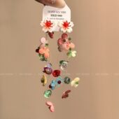 2025新款 多巴胺彩色流苏花朵耳坠夏日海边度假风氛围感耳环耳饰女