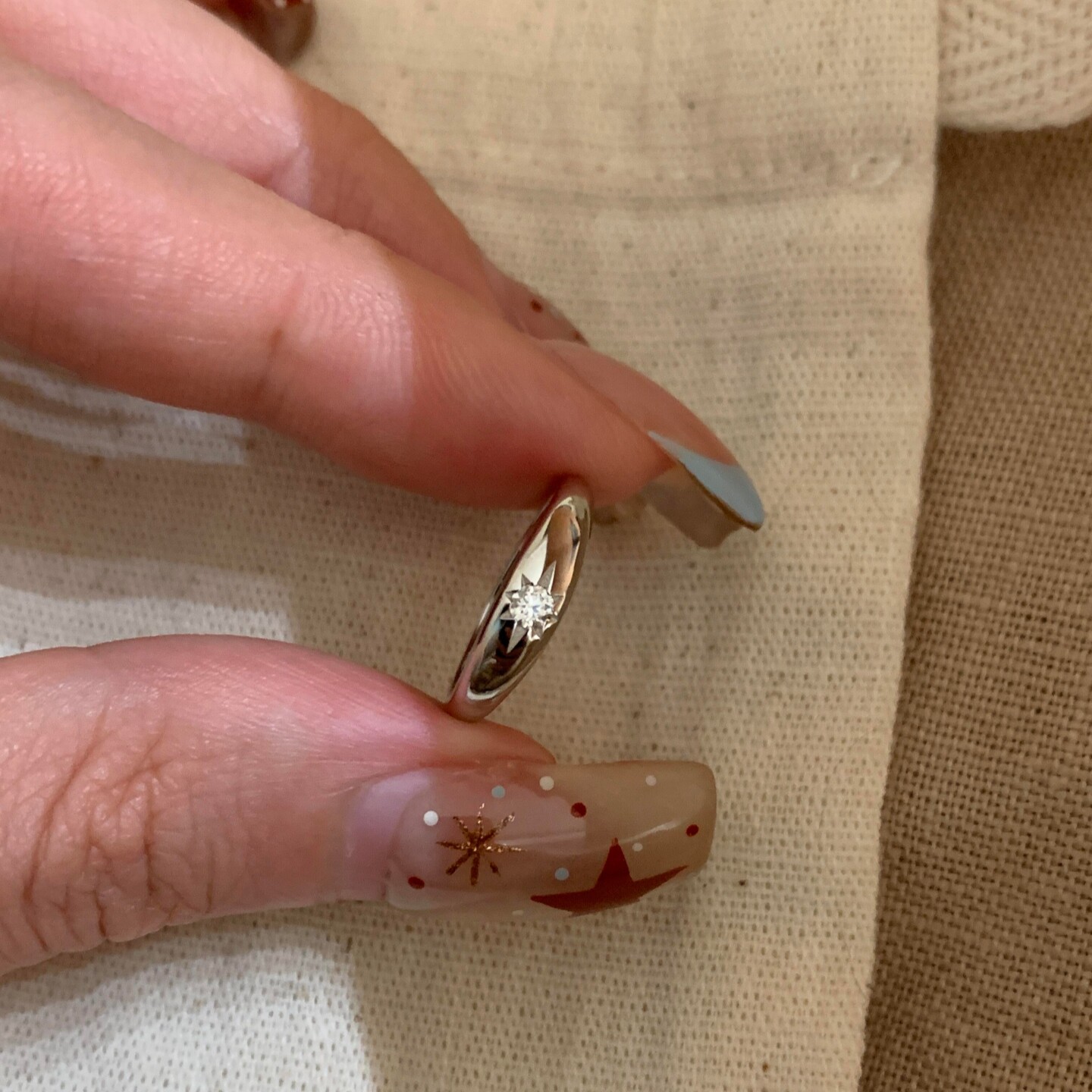 简约银色八芒星戒指冷淡风高级感小众设计感百搭开口尾戒女小指